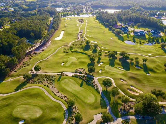a aerial view of a house with swimming pool garden and patio