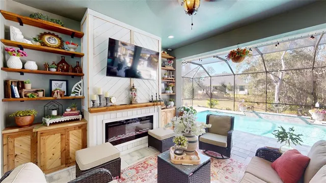 a view of a swimming pool with a patio