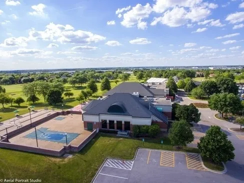 a aerial view of a house with a garden