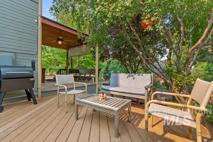 1617 North 5th Street Boise, ID 83702 - Photo 29 of 36 Deck featuring an outdoor hangout area, ceiling fan, and area for grilling