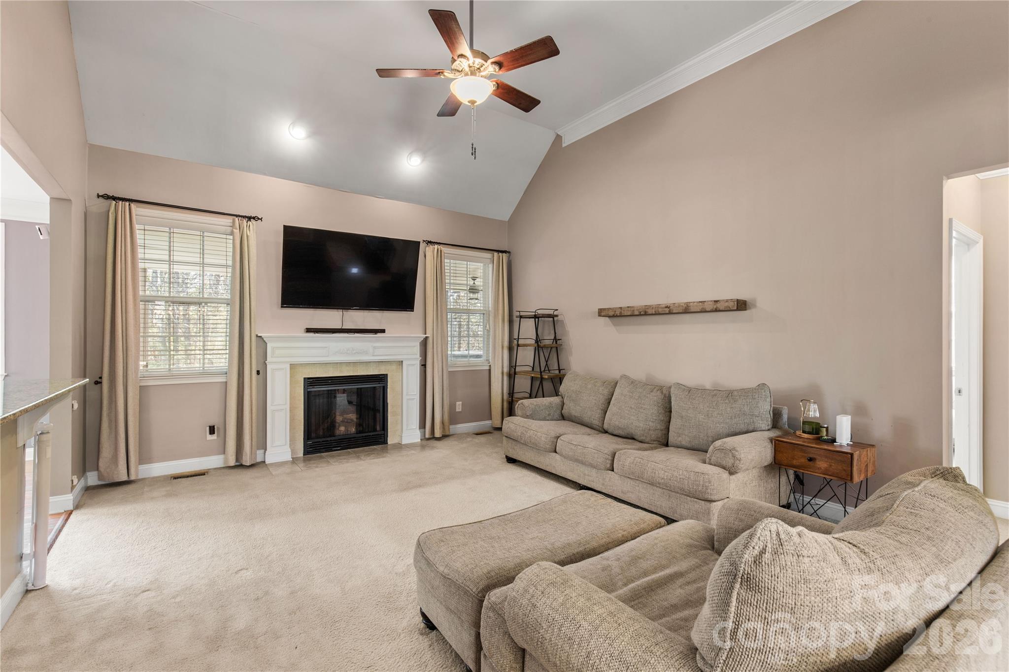 2341 Valley Meadows Drive York, SC 29745 - Photo 8 of 46 a living room with furniture a fireplace and a flat screen tv