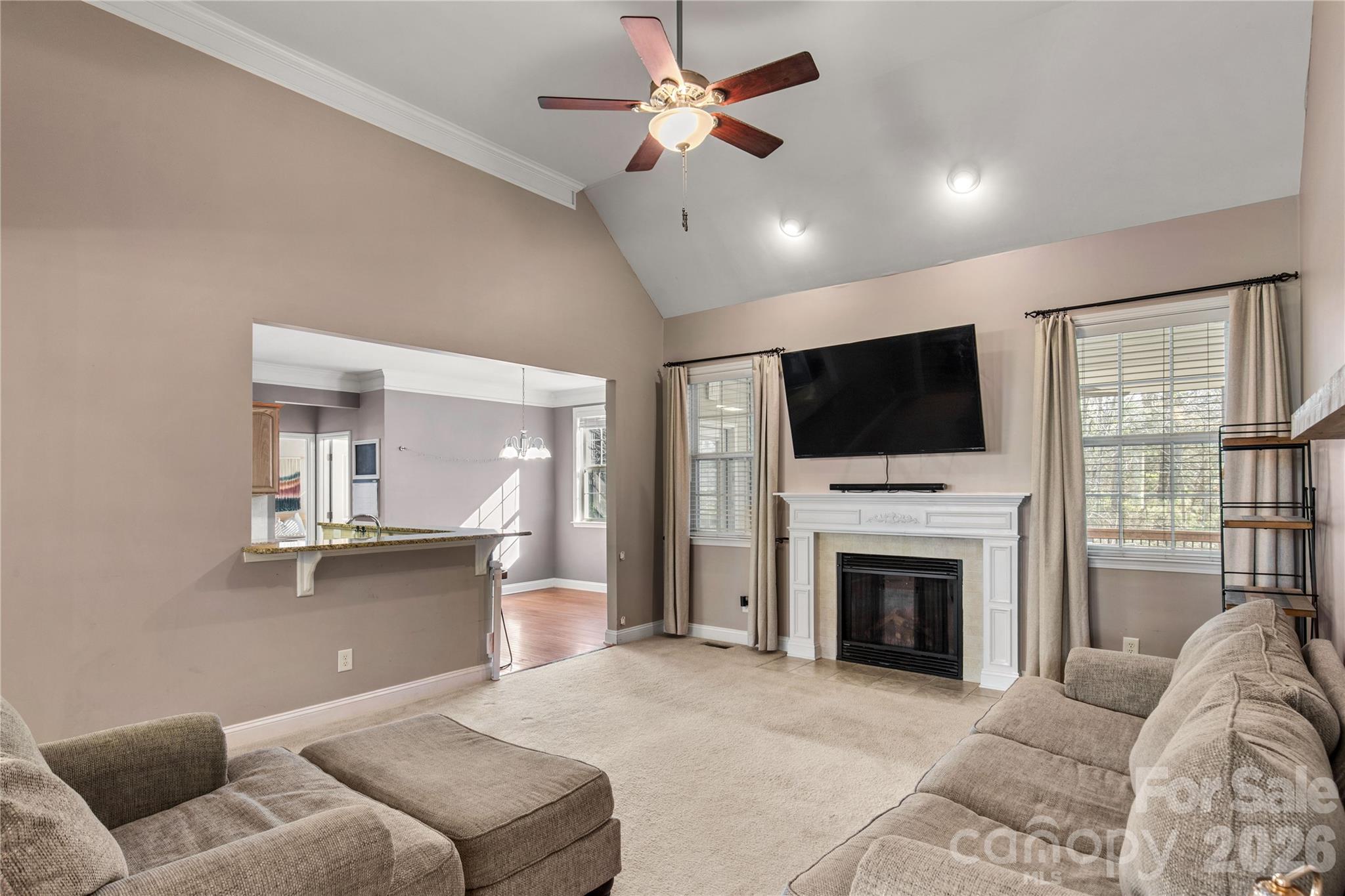 2341 Valley Meadows Drive York, SC 29745 - Photo 9 of 46 a living room with furniture a fireplace and a flat screen tv