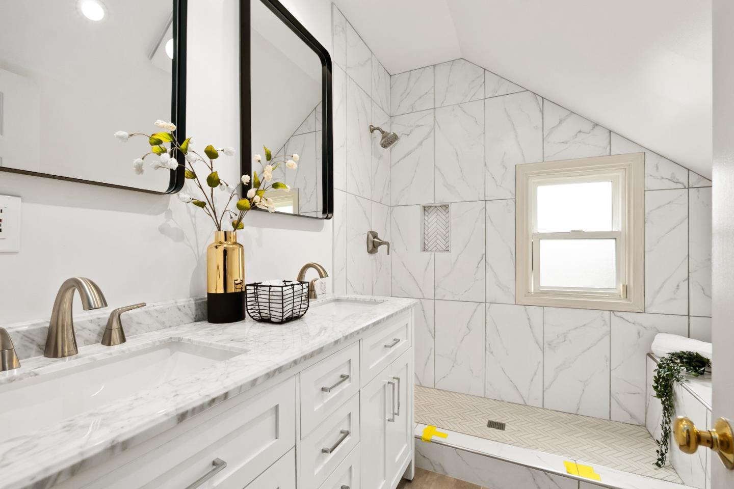 220 Channing Road Burlingame, CA 94010 - Photo 24 of 60 a bathroom with a granite countertop sink a vanity and a mirror