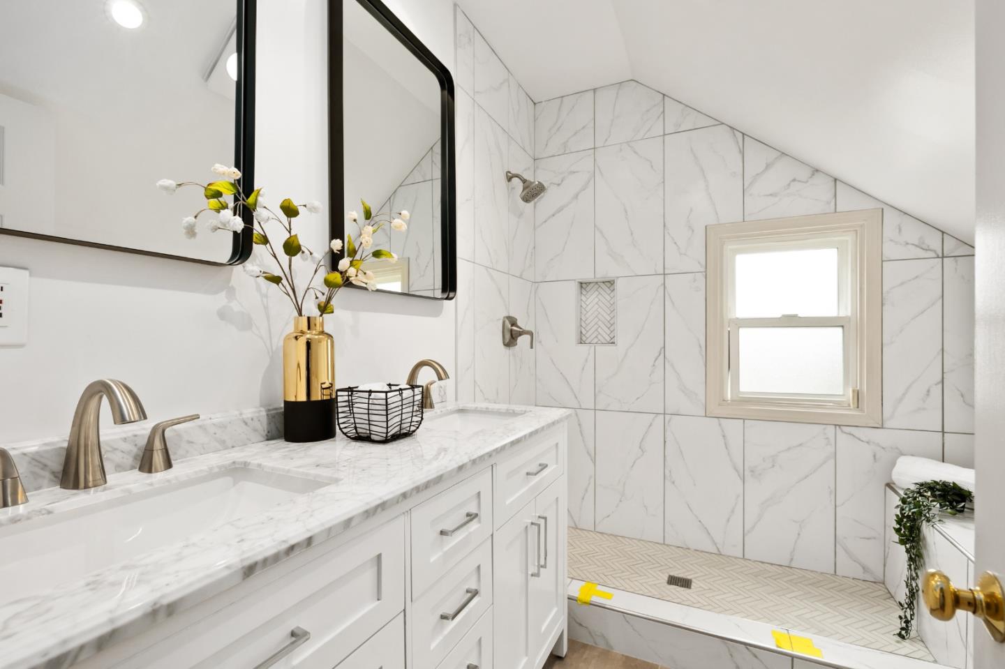220 Channing Road Burlingame, CA 94010 - Photo 50 of 60 a bathroom with a granite countertop sink a vanity and a mirror