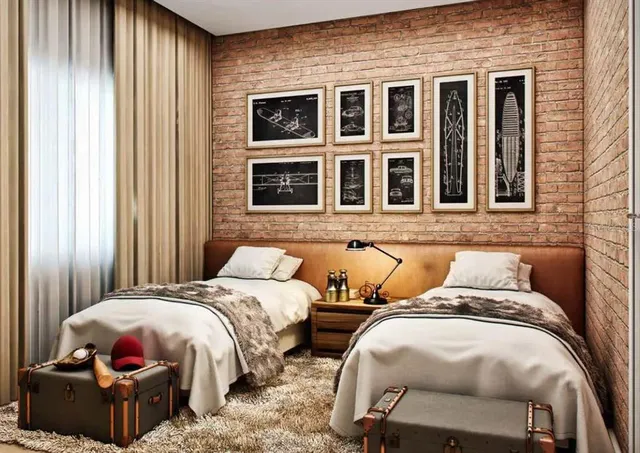 a bedroom with bed and wooden floor