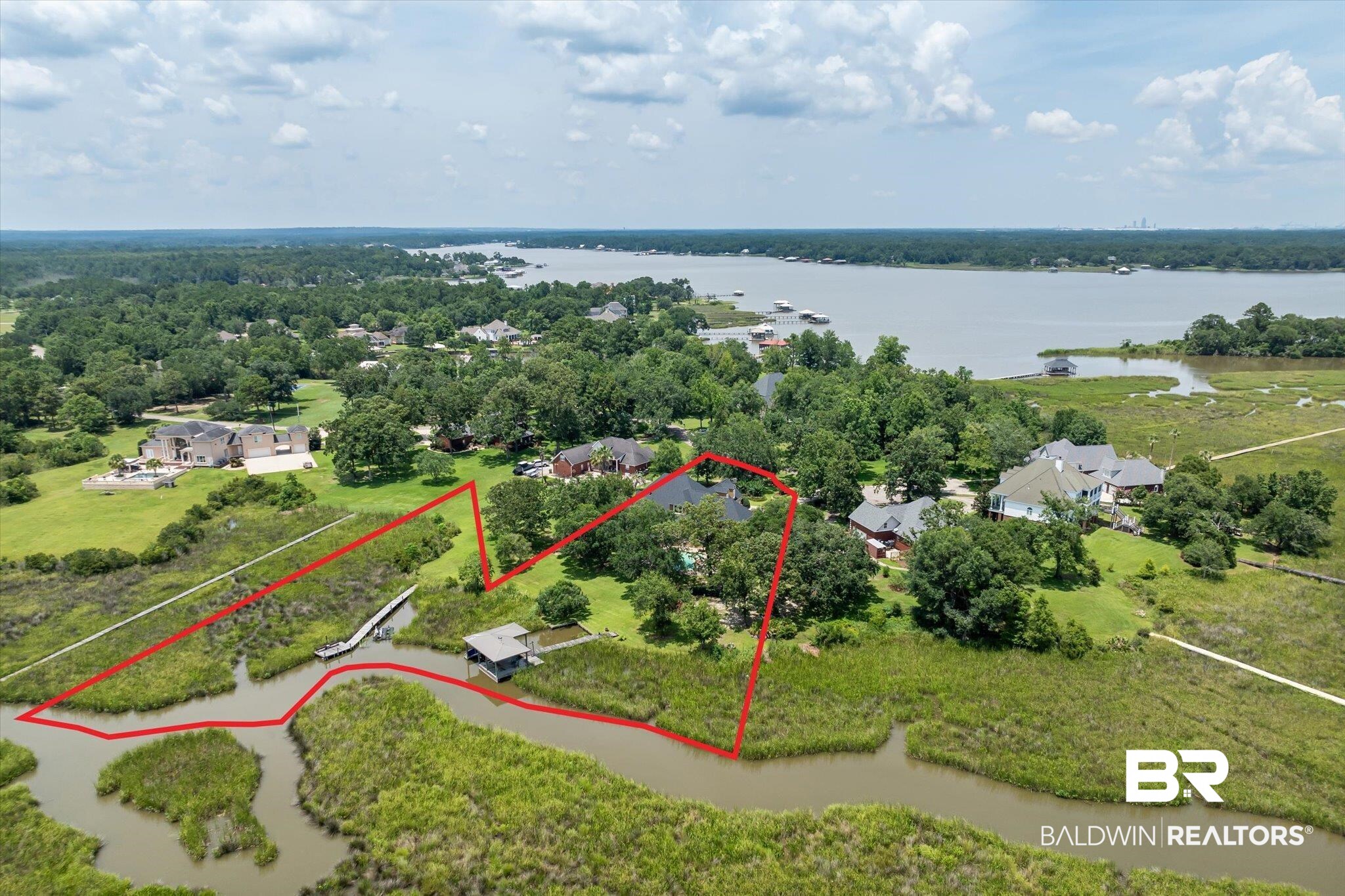 2905 Riverview Pointe Drive South Theodore, AL 36582 - Photo 37 of 44 View of property location with property boundaries highlighted and a nearby body of water