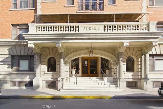 a view of a building with a street