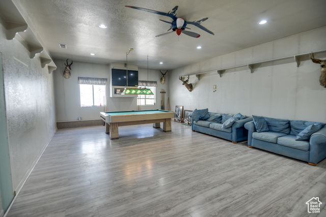 2373 East 190 North Beaver, UT 84713 - Photo 20 of 54 Recreation room with pool table, wood finished floors, a textured ceiling, a ceiling fan, and recessed lighting