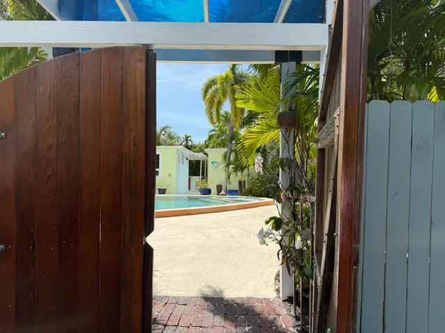 a view of a backyard with a tree