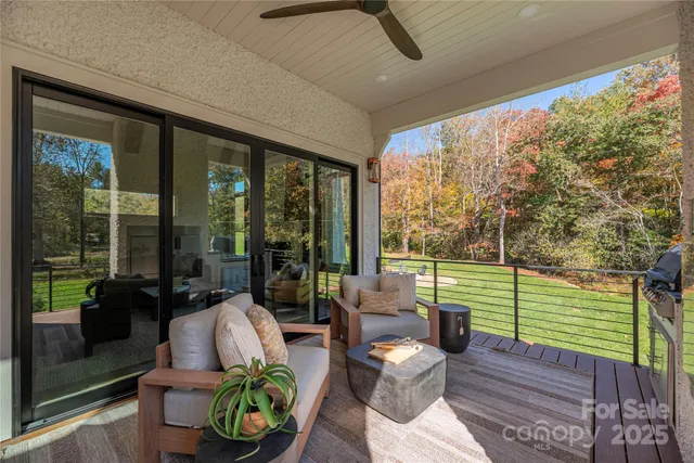 a view of a patio with couches chairs and a potted plant
