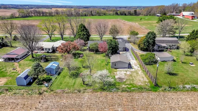 a garden view with a seating space