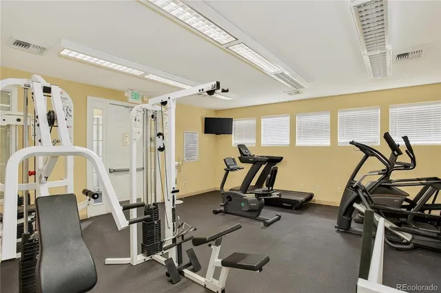 a view of a room with gym equipment