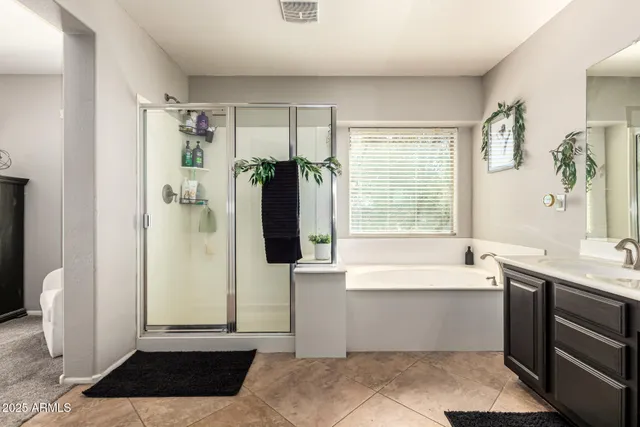 a bathroom with a tub a sink and a shower