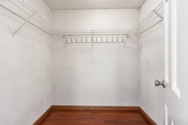 a view of a room with racks on the wall