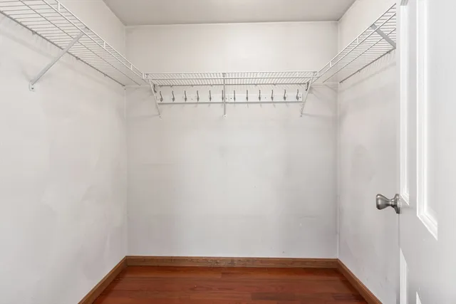 a view of a room with racks on the wall