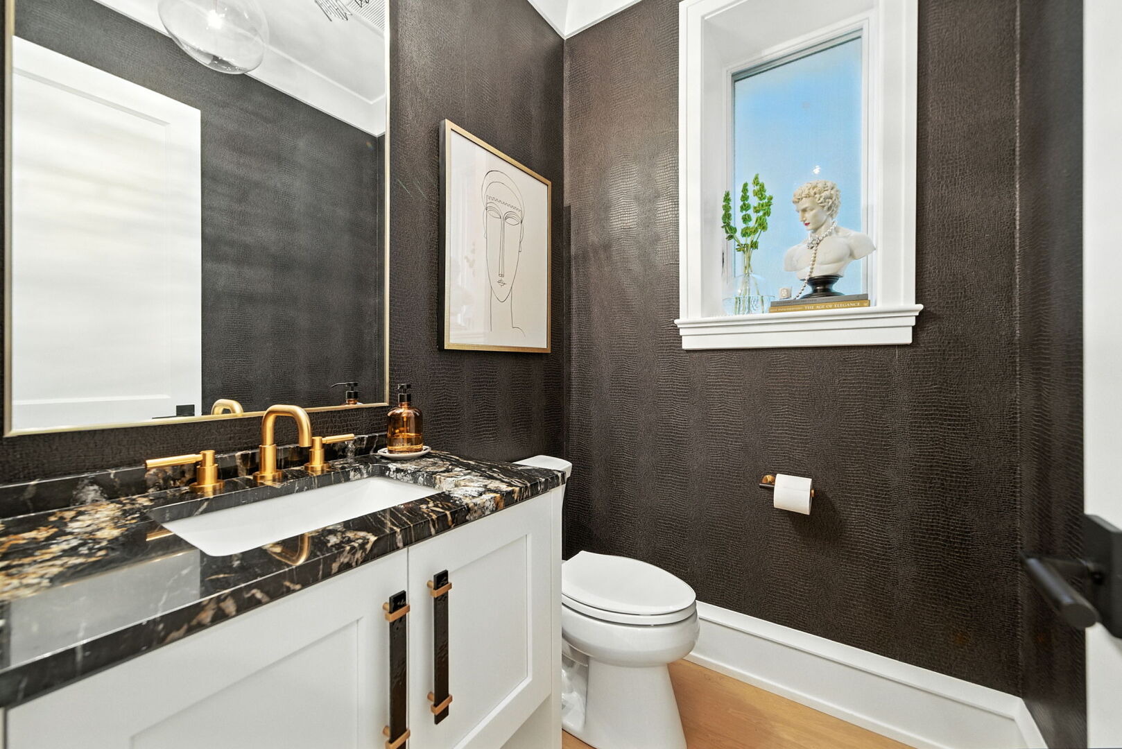 1733 North Mohawk Street, Unit 1N Chicago, IL 60614 - Photo 17 of 29 a bathroom with a granite countertop sink toilet and mirror