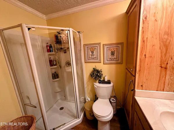 a bathroom with a toilet and a shower