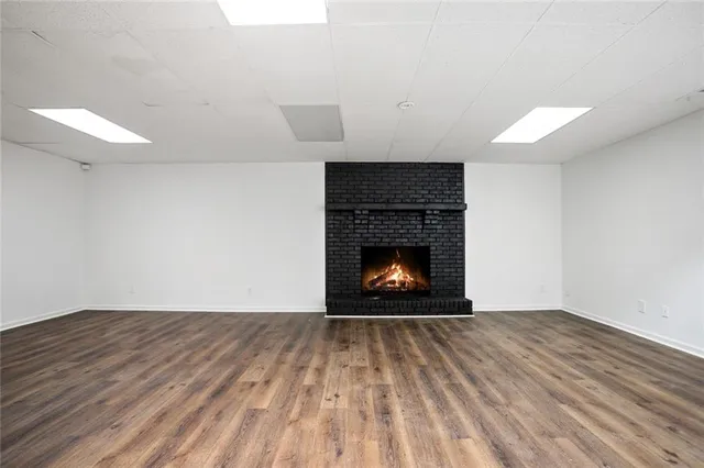 a room with a fireplace
