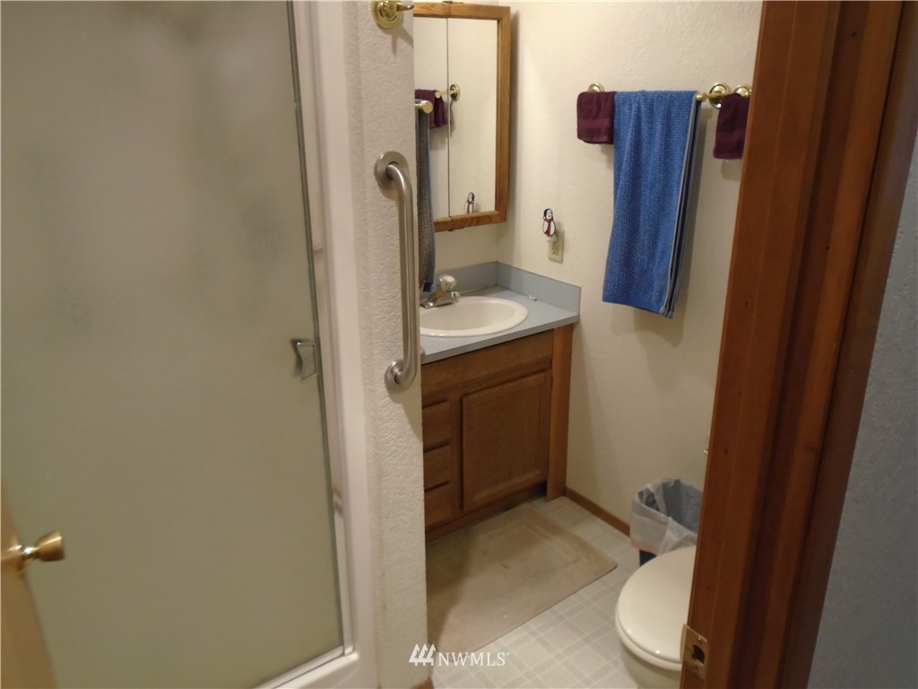 6219 Yeazell Road Southwest Longbranch, WA 98351 - Photo 13 of 27 a bathroom with a sink a toilet a mirror and shower