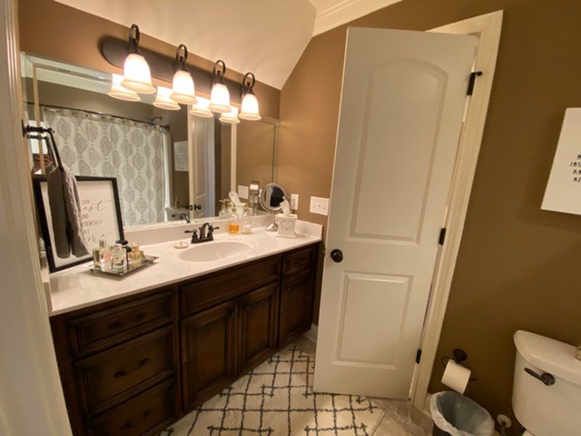 445 Huntington Drive Lebanon, TN 37087 - Photo 36 of 50 a bathroom with a double vanity sink a toilet and a mirror