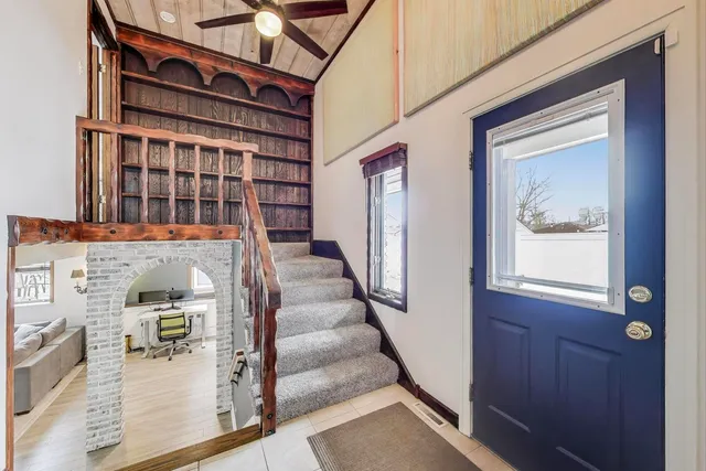 a view of front door and living room