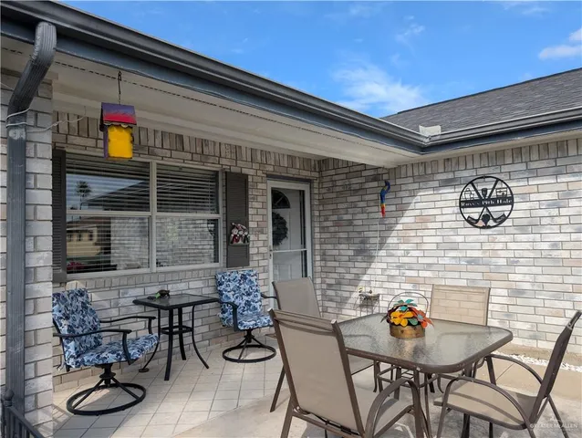 a view of a porch with a table