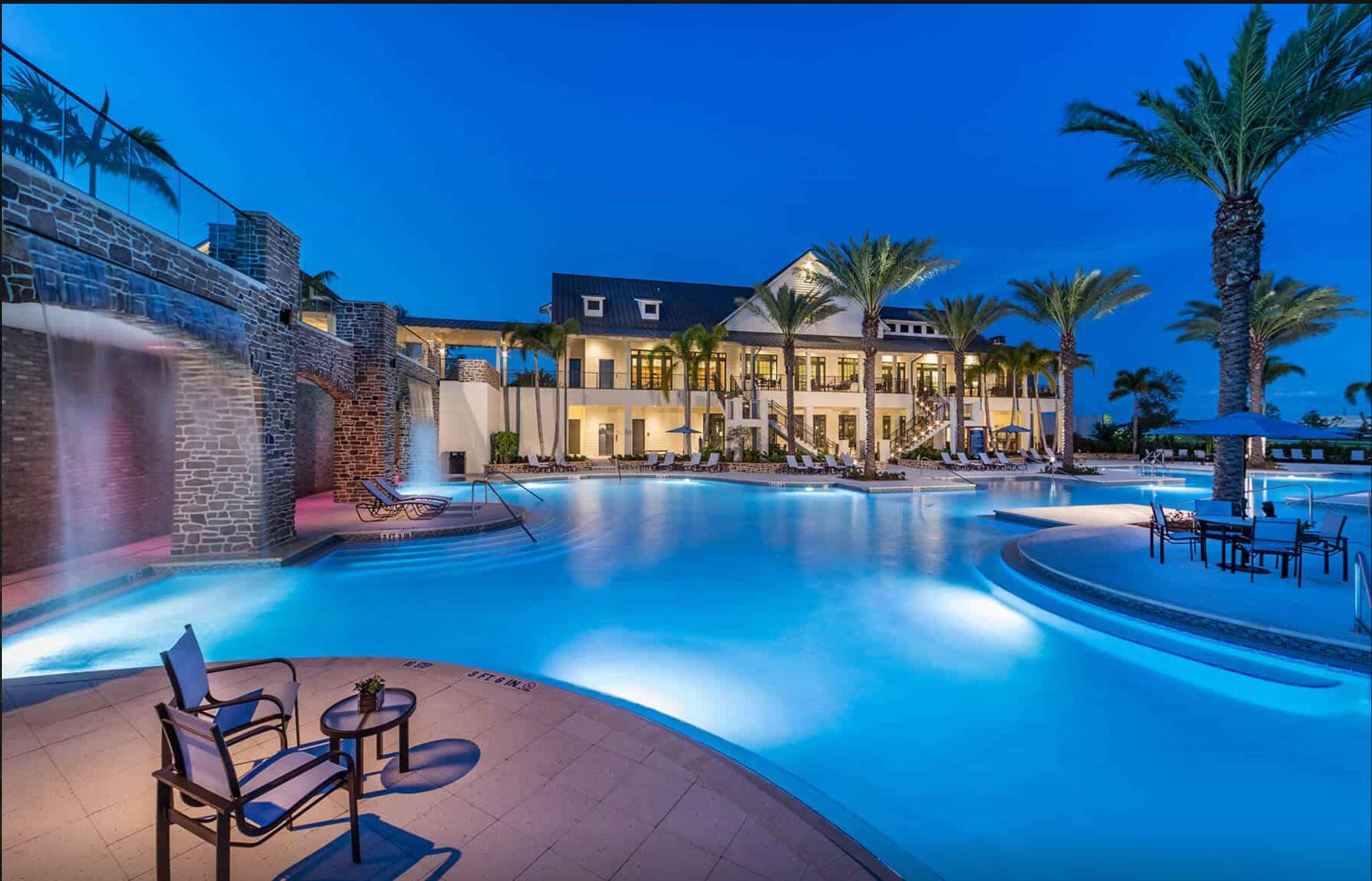 19059 Fly Rod Road Loxahatchee, FL 33470 - Photo 57 of 66 Pool, Waterfalls & Lake House Evening