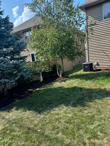a backyard of a house with lots of green space