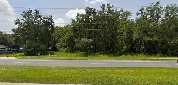a view of swimming pool with a yard and trees in the background