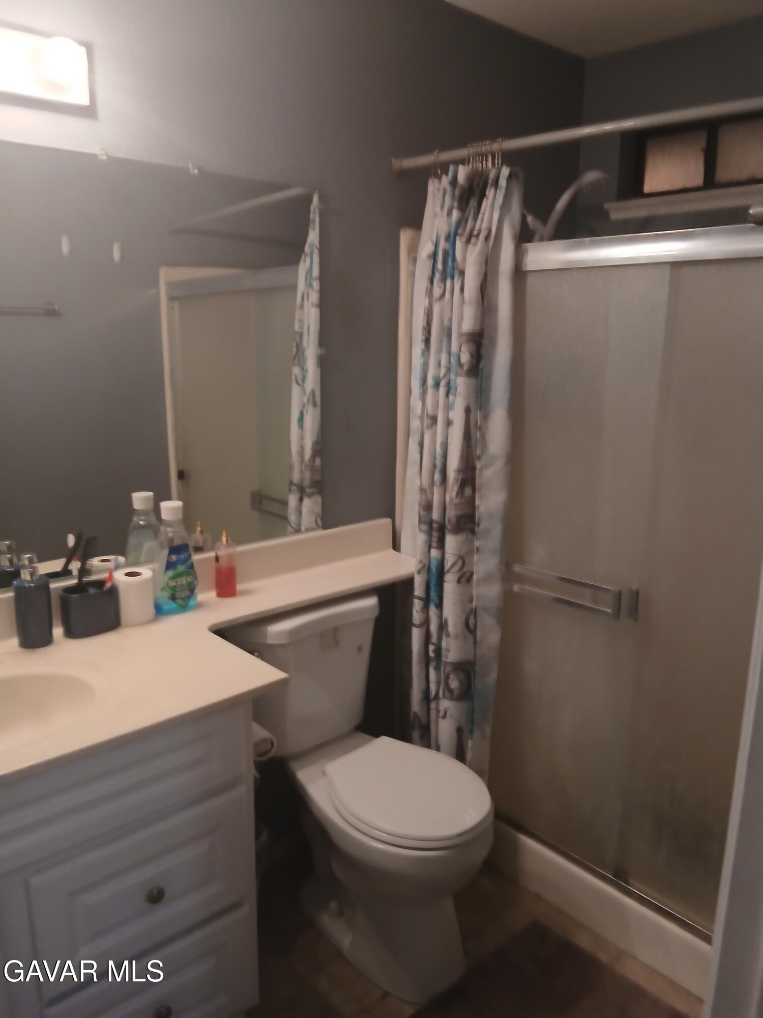 4111 Saddleback Road Palmdale, CA 93552 - Photo 13 of 23 a bathroom with a sink a toilet a mirror and shower