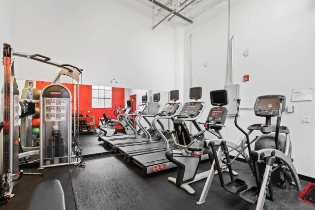 a view of a room with gym equipment