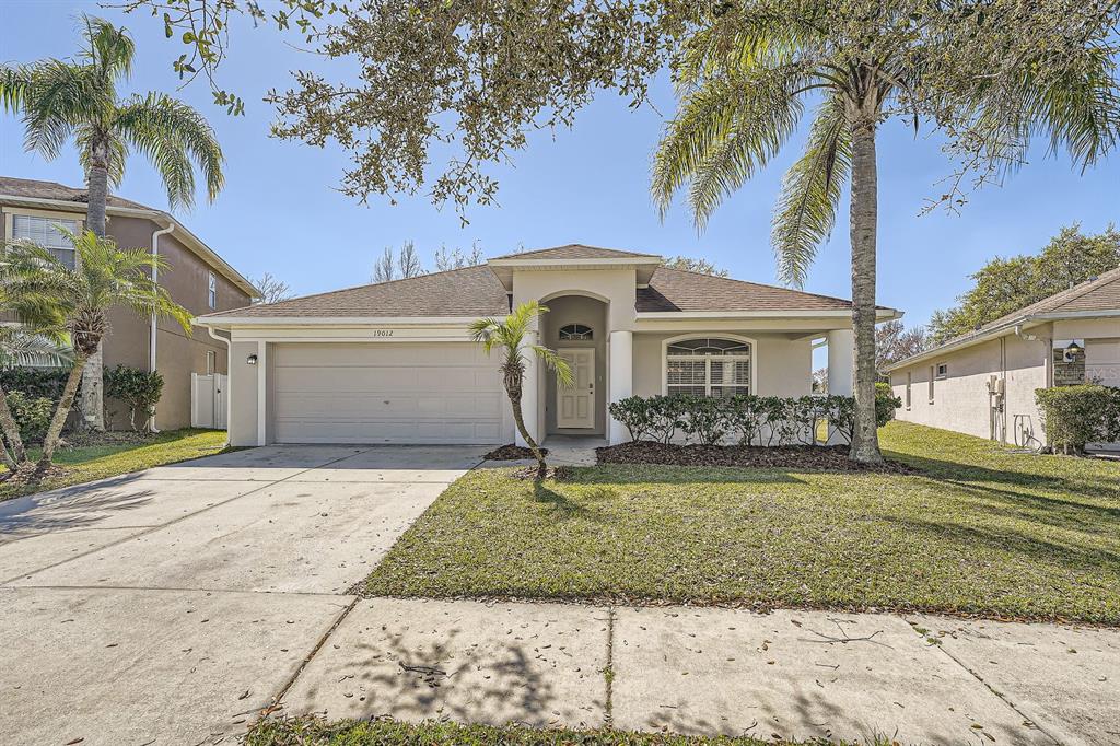 19012 Quarry Badger Road Land O Lakes, FL 34638 - Photo 1 of 1 a front view of a house with a garden and trees