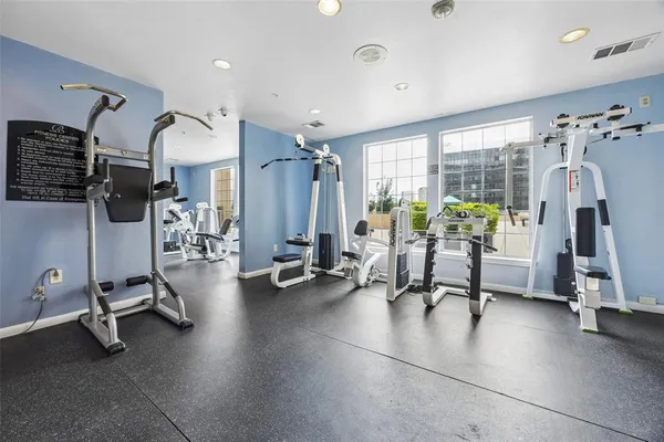 a view of a room with gym equipment