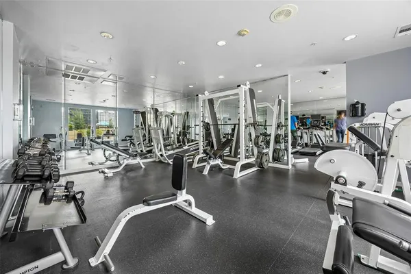 a view of a room with gym equipment