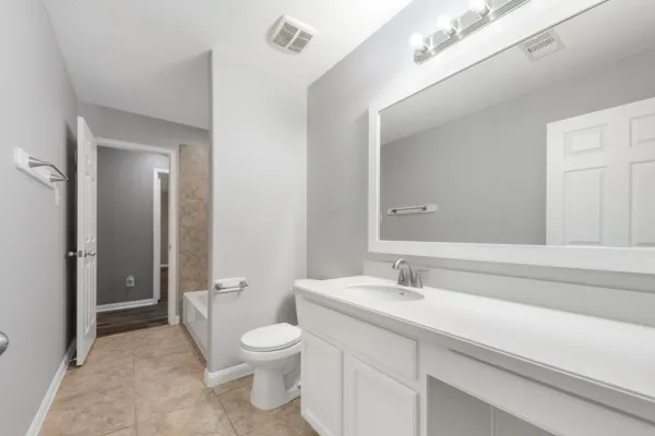 a bathroom with a toilet a sink and mirror