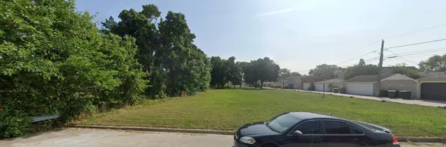 a view of a garden with a slide