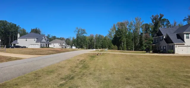 a view of a swimming pool and trees in the background