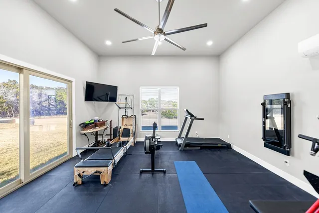 a view of a room with gym equipment
