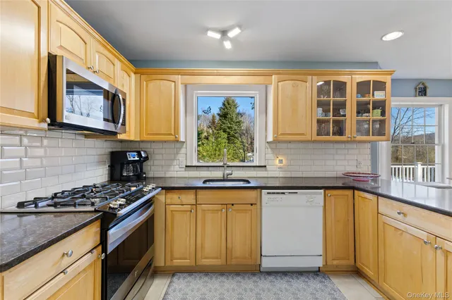 a large kitchen with lots of counter top space