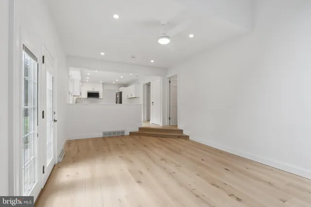 a view of a hallway with closet