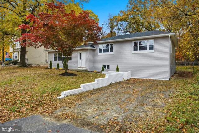 a view of a house with a yard and large tree