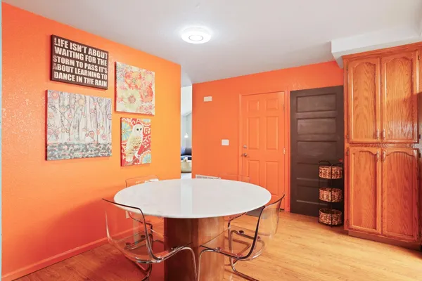 a table and chairs in a room