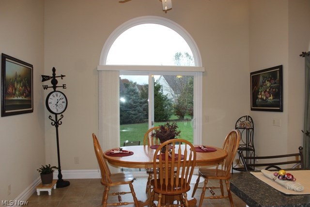 This very pretty eat-in dining area offers a fab view of the backyard, as you can see. These sliders go right out onto the concrete patio.