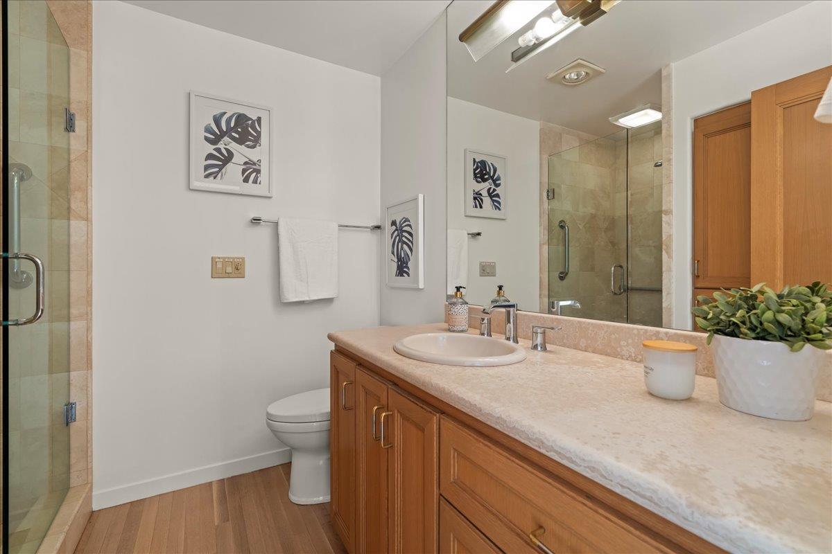 7 No Name Road Los Gatos, CA 95033 - Photo 25 of 49 a spacious bathroom with a granite countertop sink and a mirror