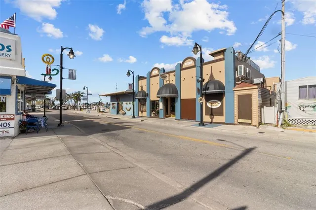 a view of a building with a street