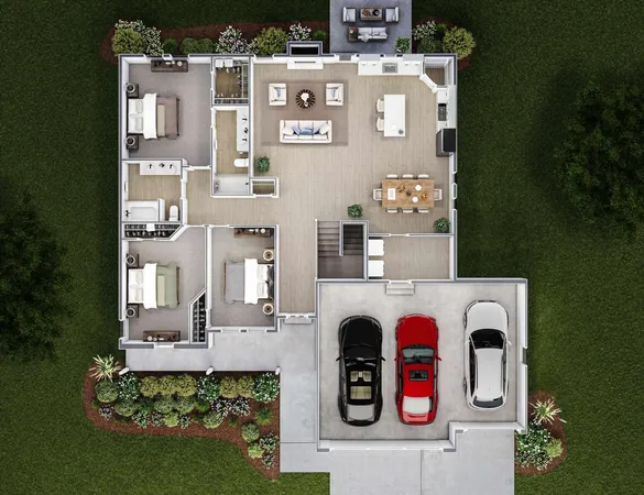 an aerial view of residential house with outdoor space and parking