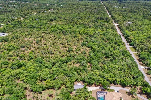 an aerial view of residential house with outdoor space and trees around