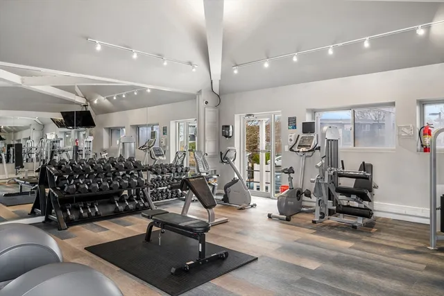 a view of a room with gym equipment