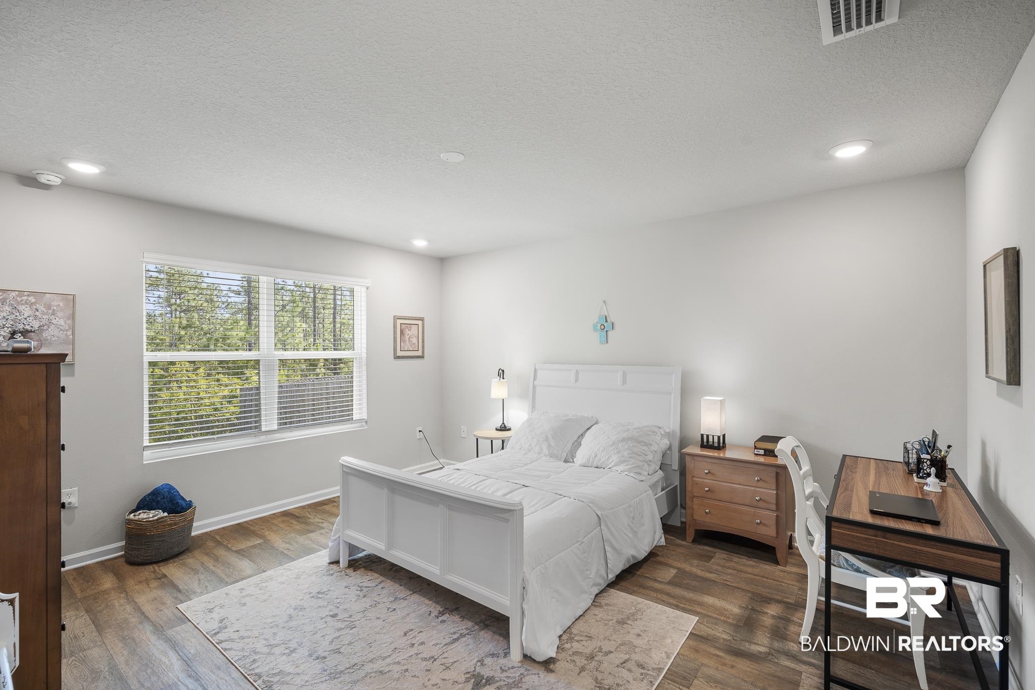 10232 Brodick Loop Spanish Fort, AL 36527 - Photo 14 of 29 Bedroom with dark wood-style flooring, a textured ceiling, recessed lighting, and baseboards