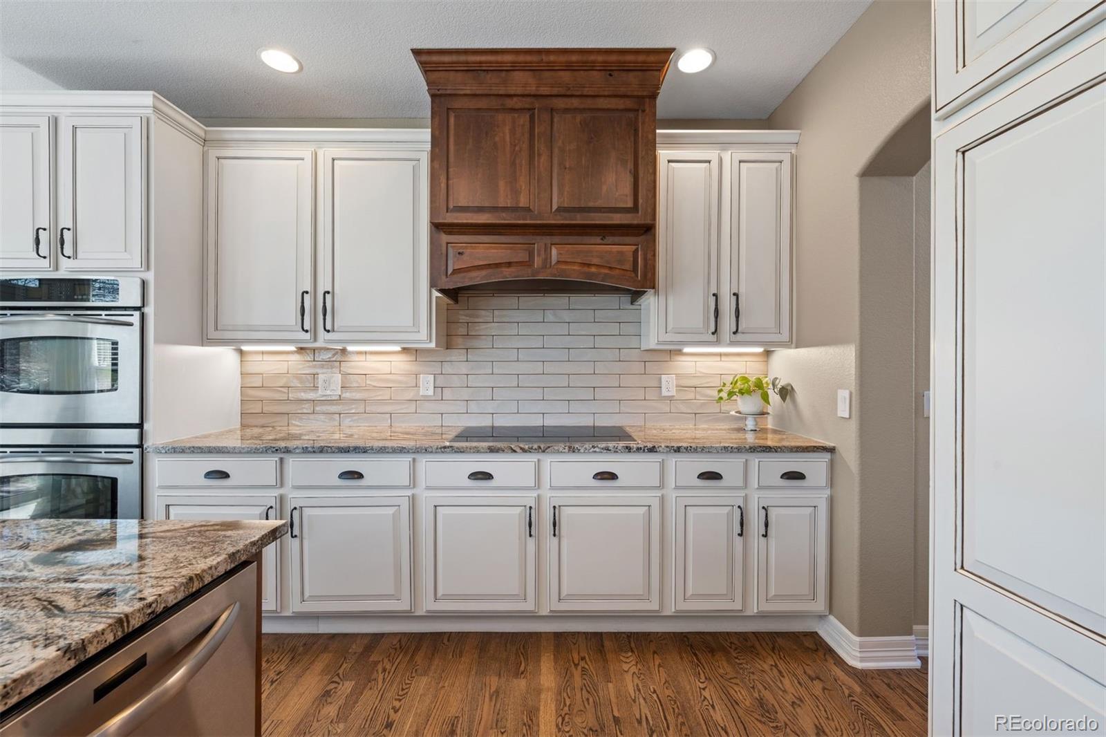 10289 South Dan Court Highlands Ranch, CO 80130 - Photo 9 of 36 a kitchen with granite countertop white cabinets and stainless steel appliances